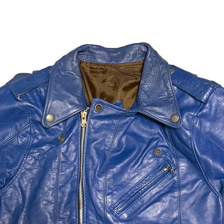 【USED】90's Blue Leather Compact Double Riders Jacket