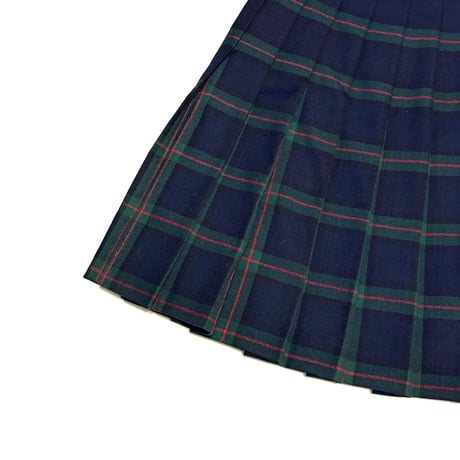 【USED】80's Navy Base Green & Red Plaid Pleated Skirt