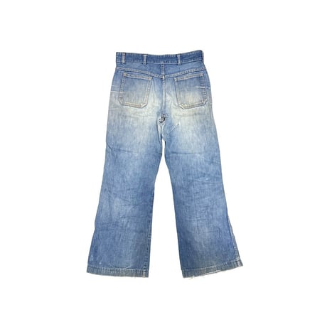 【USED】70's French Wide Flare Work Denim Heavy Fade & Authentic Repairs