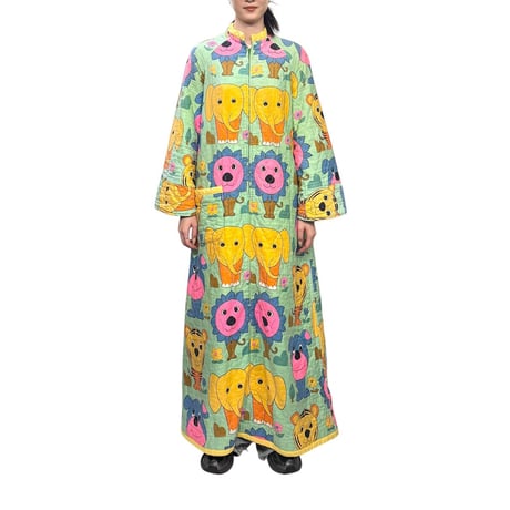 【USED】70's HANDMADE ANIMAL PRINT QUILTING FABRIC MAXI DRESS