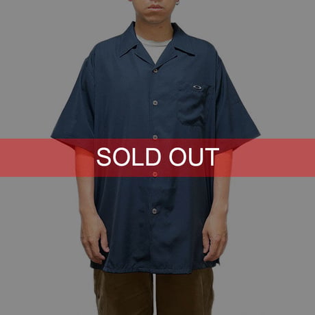【DEAD STOCK】00'S OAKLEY OPEN COLLAR SHIRT NAVY BLUE