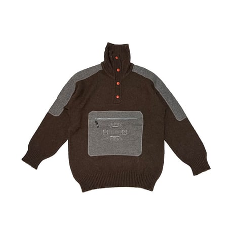 【USED】90's ARMANI JEANS TECHNO KANGAROO POCKET HI-NECK WOOL KNIT SWEATER