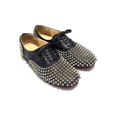 【USED】Christian Louboutin Black Leather Freddy Spikes Lace Up Oxfords