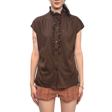 【USED】70's-80's Contemporary Classics N/S BLOUSE BROWN