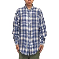 【USED】90's BANANA REPUBLIC Irish Linen Blue Plaid Button-Down Shirt