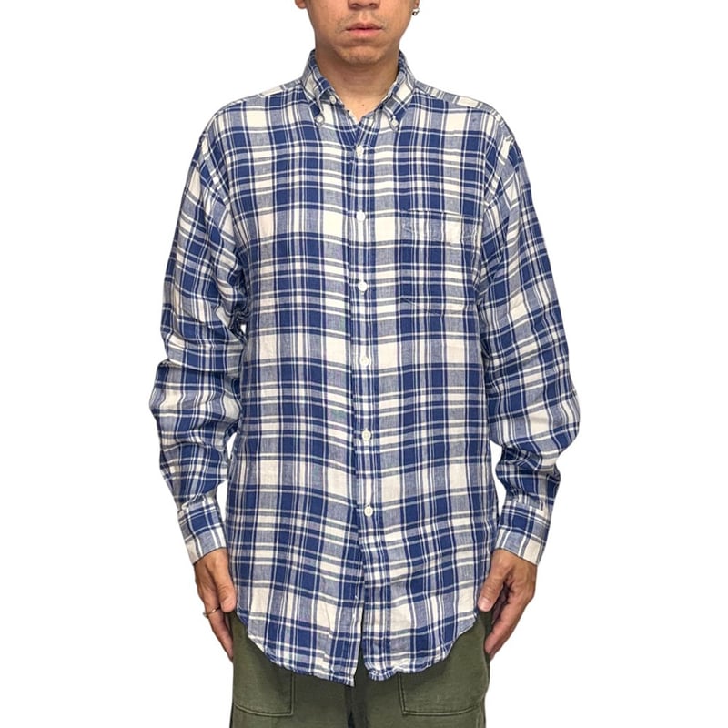 USED】90's BANANA REPUBLIC Irish Linen Blue Pla