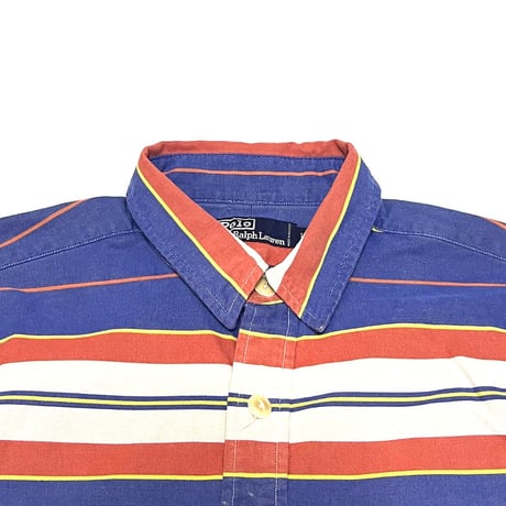 【USED】90's Polo by Ralph Lauren MULTI BORDER HALF BUTTON SHIRT