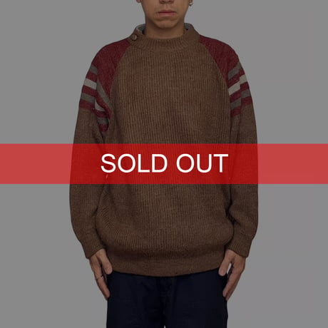 【USED】80's MPL Italy Stripe Raglan Knit Sweater with Neck Button Detail
