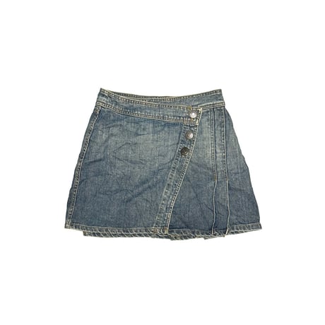 【USED】00's BLUERIDGE JEANS Denim Wrap Mini Skirt 3-Button Front & Box Pleated Design