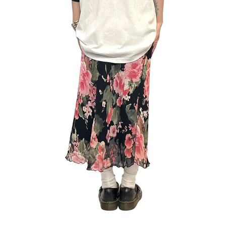 【USED】00's WATERCOLOR FLOWER PATTERN CIFFON SKIRT