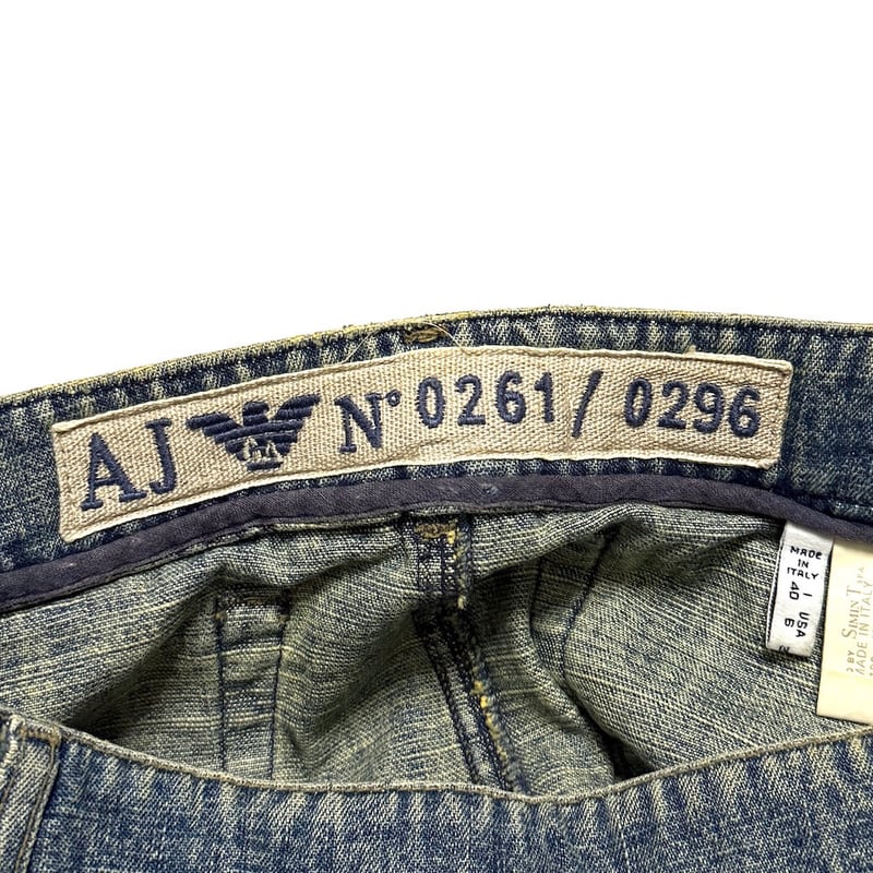 USED】00's Armani Jeans Zip Leather Panel Denim