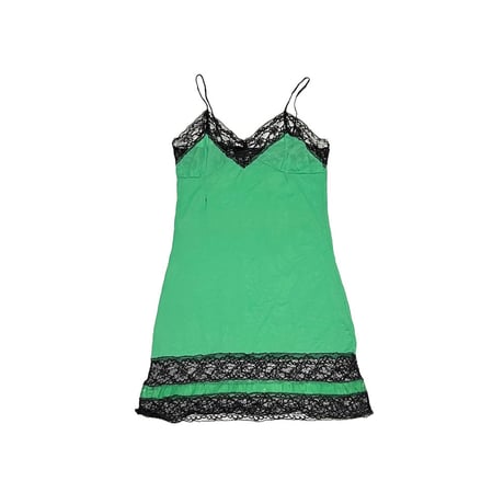 【USED】60's LINGERIE SLIP MINI DRESS GREEN × BLACK LACE