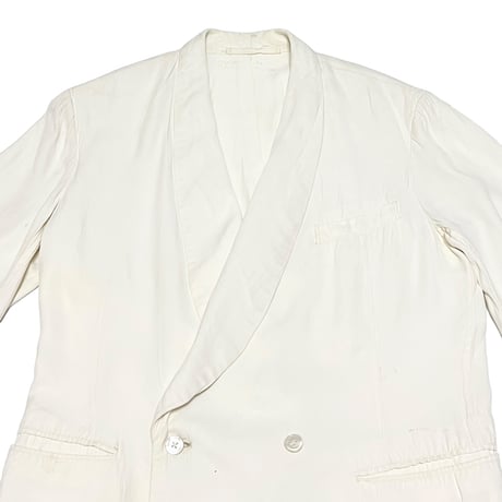 【USED】30's BRITISH VINTAGE SHAWL COLLAR SILK DOUBLE BREASTED DINNER JACKET WHITE