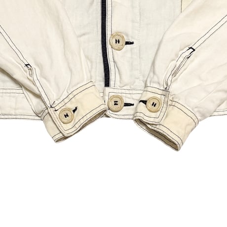 【USED】00's ARMANI JEANS Collarless Hemp Trucker Jacket