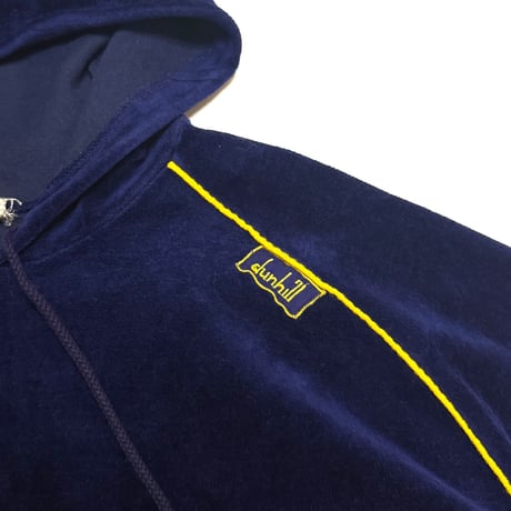 【USED】80's dunhill Velour Zip-Up Hoodie Navy with Yellow Piping