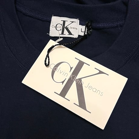 【DEAD STOCK】90's CK Calvin Klein Jeans BIG LOGO T-SHIRT NAVY