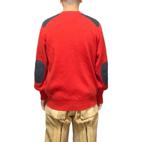 【USED】80'S-90'S BURBERRYS RED WOOL SWEATER ELBOW PATCHES