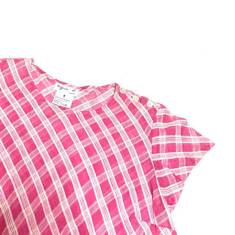 【USED】90's agnès b. Paris Pink Check Cotton Dress Made in France