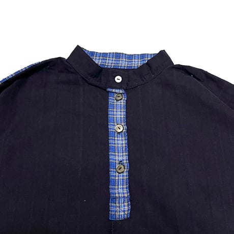【USED】80's UK VINTAGE STAND COLLAR HALF BUTTON ATELIER SHIRT