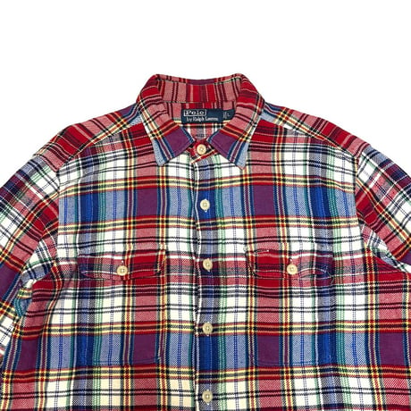 【USED】90's Polo by Ralph Lauren DOUBLE POCKET FLANNEL CHECK SHIRT