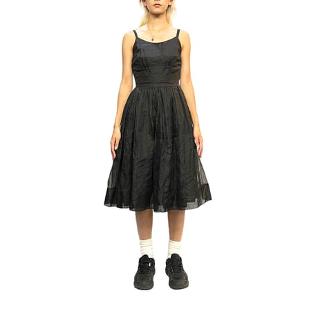 【USED】70's ORGANDY BLACK DRESS