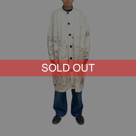 【USED】80's UK VINTAGE PAINTED LINEN SMOCK ATELIER COAT