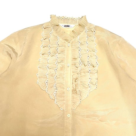 【USED】80's SM FASHION STAND COLLAR FRILL BLOUSE BEIGE