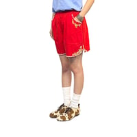 【USED】90's RED SHORTS with EMBROIDERED TRIM