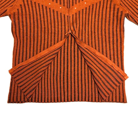【USED】90's Sheer Stripe Zip-Up Knit Top with Stud Details