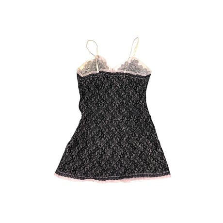 【USED】60's HAUTANA Perlon LINGERIE SLIP MINI DRESS BLACK LACE