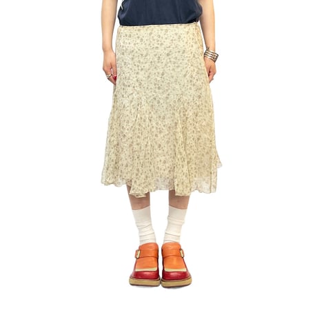 【USED】80's SILK ORGANDY FLOWER PATTERN SKIRT BEIGE ITALY