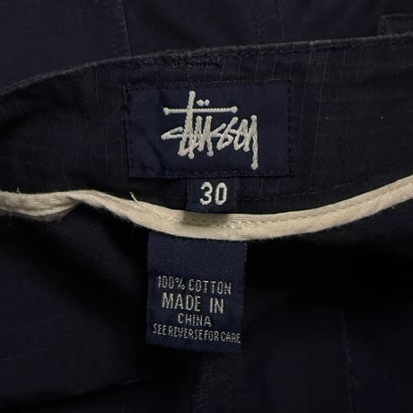 【USED】90's-00's STUSSY Ripstop Double Knee Work Pants Navy