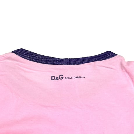 【USED】00's D&G Sequin Heart Glitter Ringer Baby T-shirt