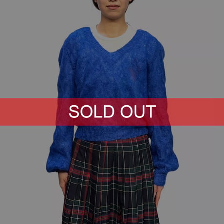 【USED】80's Electric Blue Feather Mohair V-Neck Knit