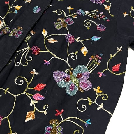 【USED】80's The Quacker Factory EMBROIDERED BEADED BUTTERFLIES JACKET