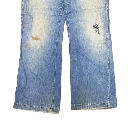 【USED】70's French Wide Flare Work Denim Heavy Fade & Authentic Repairs