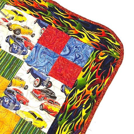 【USED】90'S HOT ROD CAR PATCHWORK QUILT
