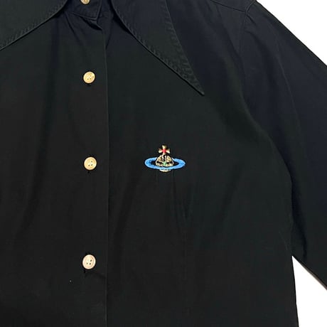 【USED】90's Vivienne Wsetwood POINTED COLLAR BLOUSE BLACK