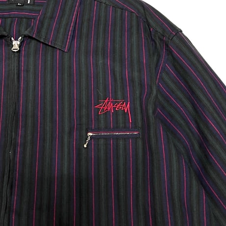 【USED】80's OLD STUSSY STRIPE OVERSIZED DRIZZLER JACKET