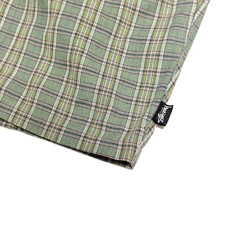 USED】80's OLD STUSSY CHECK SHORTS GREEN | KONBINI