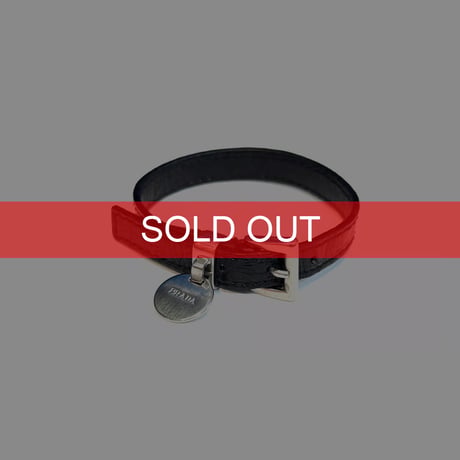 【USED】00's PRADA Croc-Embossed Patent Leather Mini Buckle Bracelet