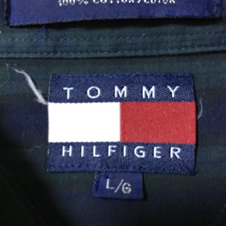 【USED】90'S TOMMY HILFIGER BIG FLAG LOGO OVERSIZED B.D SHIRT