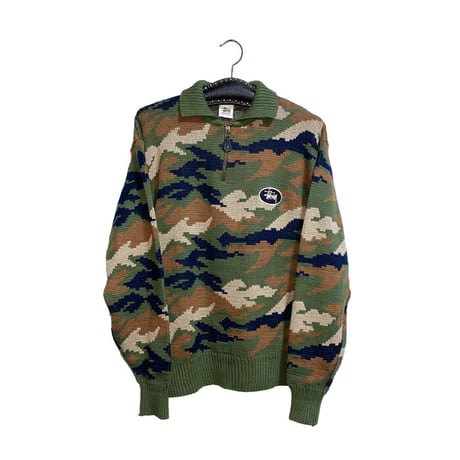 【USED】90'S STUSSY CAMO KNIT SWEATER