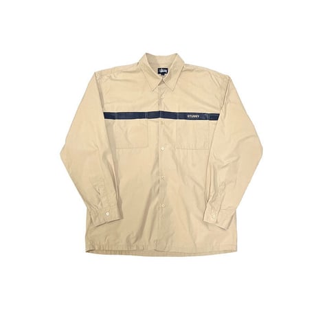【USED】90'S-00'S STUSSY LINE SHIRT BEIGE × NAVY