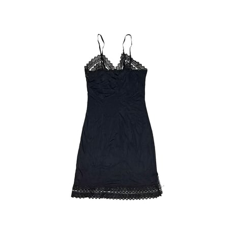 【USED】60's Perlon LINGERIE SLIP DRESS BLACK JAGGED EDGE LACE