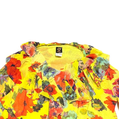 【USED】00's Jean Paul GAULTIER SOLEIL Mesh Floral Ruffle Top Yellow