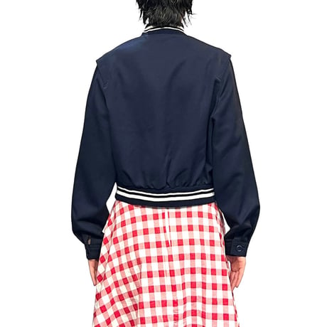 【USED】80's CACHE D'OR CROPPED BUTTON JACKET NAVY