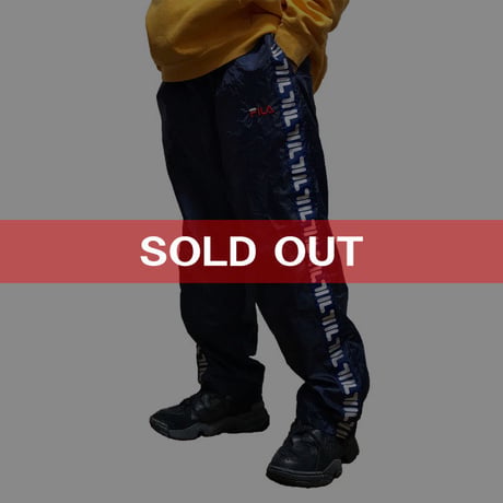 【USED】90'S  FILA SIDE LOGO LINE NYLON PANTS