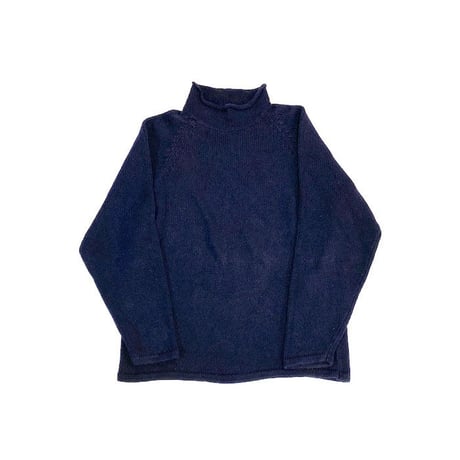 【USED】90'S-00'S J.CREW COTTON KNIT ROLL NECK SWEATER NAVY