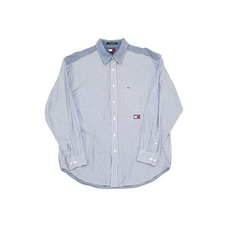 【USED】90'S-00'S TOMMY JEANS CHECK & STRIPE SWITCHING SHIRT
